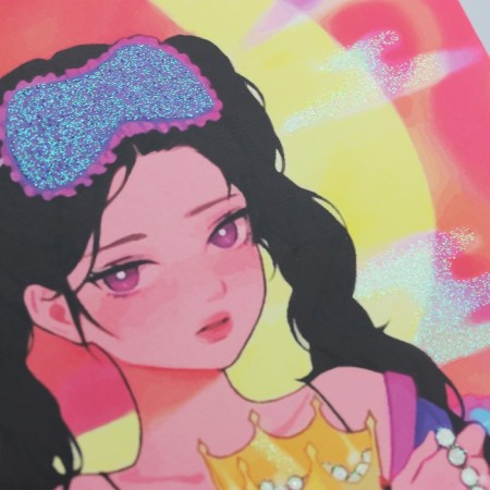A notebook of 96 sheets in a cage on the rowing "anime", the cover coated cardboard, selective varnish, rounded corners, mix-8