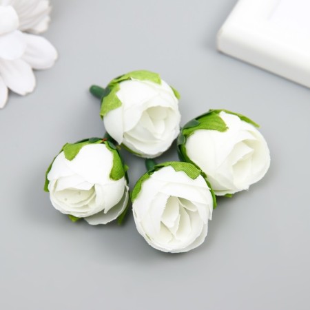 Budon on the leg for decoration "Rose Pionoid bud" white 2.5x3 cm-2