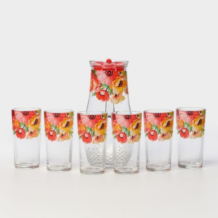 Art. - 71500/48 A jug 1.5 l + 6 glasses 230 ml, flowers and berries 71500/48-6
