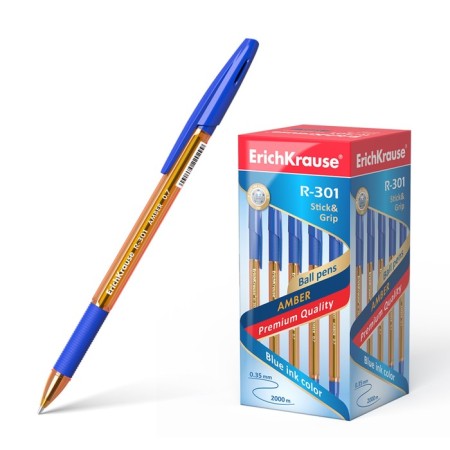 Ballpoint handle Erichkrause R-301 Amber Stick & Grip, Node 0.7 mm, blue ink, rubber emphasis, LECTION Line 1000 meters