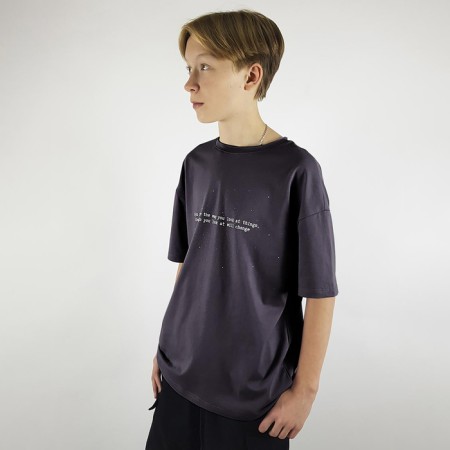 T-shirt for a boy, dark gray color, height 140