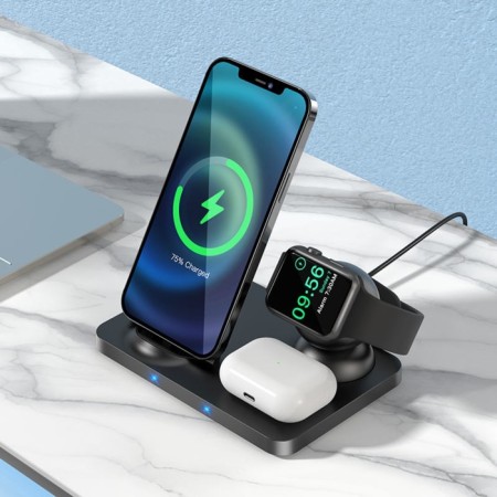 Wireless charger Hoco CW33 3-B-1, 15 W, Type-C, 2 A, black-4