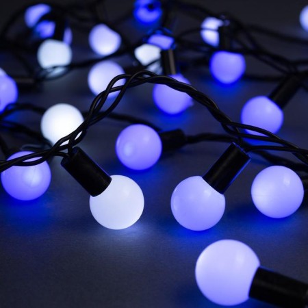 Garland “thread” 10 m with nozzles “balls 2.5 cm”, IP44, dark thread, 100 LED, glow of white and blue, blinking, 220 V