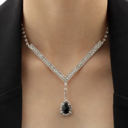 Set 2 objects: earrings, necklace "elite" drops of triangle, black and white color in silver-3
