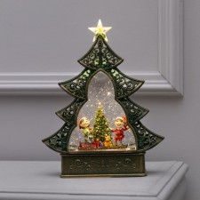 LED figure “Christmas tree with children and Christmas tree” 23 × 29 × 9.5 cm, plastic, AAX3 batteries (not in the kit), USB, glow warm white