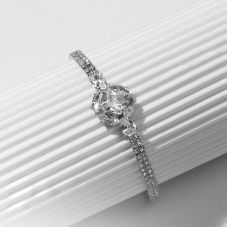 Bracelet with rhinestones "Zircon" Izvsk, circle, white color in silver, l = 15 cm-4