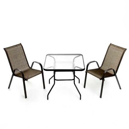 Set of garden furniture: a square table and 2 brown stools, load up to 120 kg
