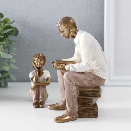 Polystone souvenir "Father reads the son" of "bronze, white-brown set 2 pcs 14x9.5x15 cm-3