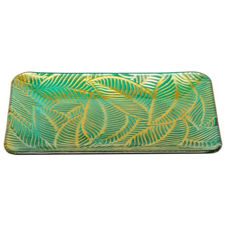Glass dish "Leaves", 305 × 225 × 25 mm, rectangular, green / gold color-2