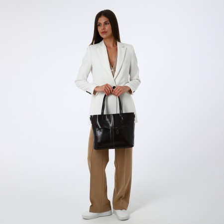 Luggage bag with a zipper, 3 external pockets, a long belt, a dark brown color-10