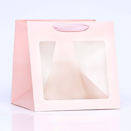 Gift package, craft, with a window, "pink", 25 x 25 x 25 cm-1