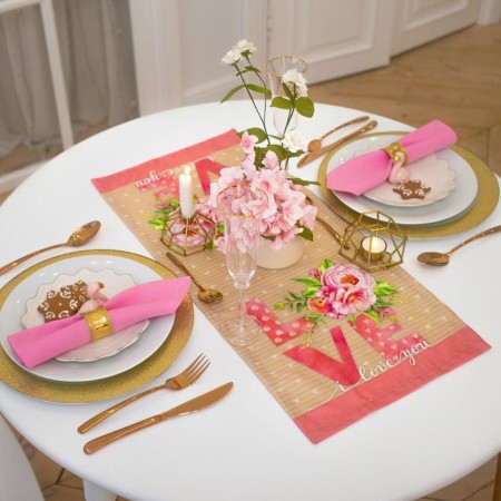 The path to the Ethel table peonies 30x70 cm, 100% cotton, sarzha 190 g/m2-1