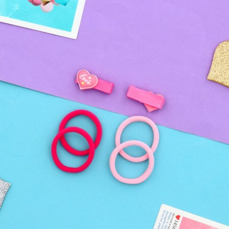 Hair set "Baby" (4 elastic bands, 2 clamps 3.5 cm) heart, pink-2