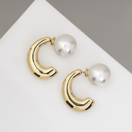 Earrings with pearls "exclus" half -rings, color gold-1