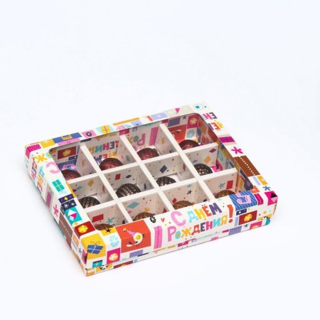 Box for sweets, 12 pcs, "Happy Birthday", 19 x 15 x 3.6 cm