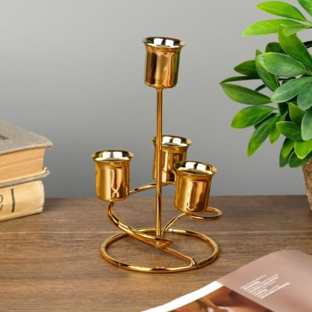 Summary Metal for 4 candles "spiral" gold 16x9x9 cm-2