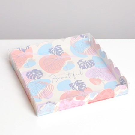 Cookie box, confectionery packaging with PVC lid, “abstraction”, 21 x 21 x 3 cm