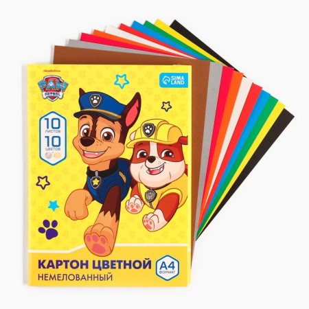 Cardboard color, A4, 10 sheets, 10 colors, non -unilateral, in a folder, 220 g/m², puppy patrol-1