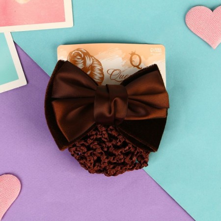Hair machine "Bow" with a mesh for a bundle, D-10 cm, brown-2