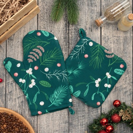 Kitchen set of NEEDLAS: mittens 20x27 cm, take 19x19 cm, 100% cotton