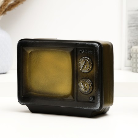 Piggy bank "TV" black with gold, 15cm-1