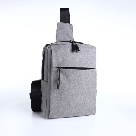 Male sling bag from textiles, with USB, gray color-2