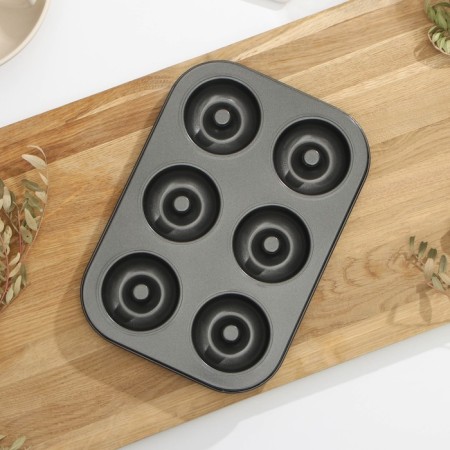 Baking uniform “Donuts”, 26.5 × 17 cm, 6 cells, anti -stick coating, black color-10
