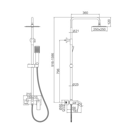 Showing system Accoona A83206, single -leaf, pour 183 mm, tropical shower, watering can-8