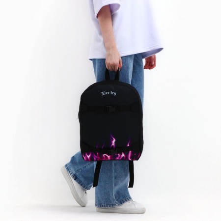 School textile backpack with mount for the Nice Try skate, 38x29x1 cm, black color, lightning department-12