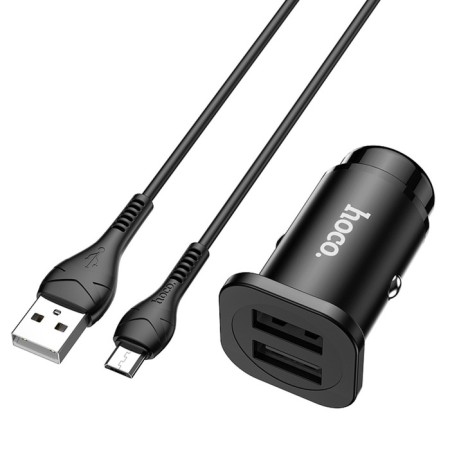 Hoco NZ4, 24 W, 2 USB-2.4 A, MicroUSB 1 m, black car, black-2