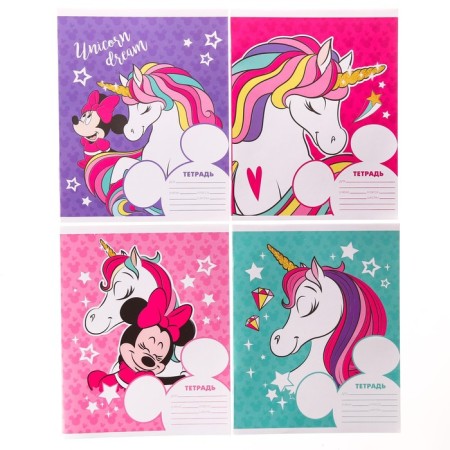 A set of notebooks 10 pieces, 12 sheets, in a ruler, cover covered paper, Minnie Mouse and unicorn-1