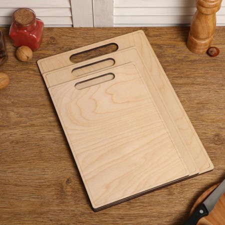 Set of boards of cutting double -sided, rectangular, handle cut, 3 pieces