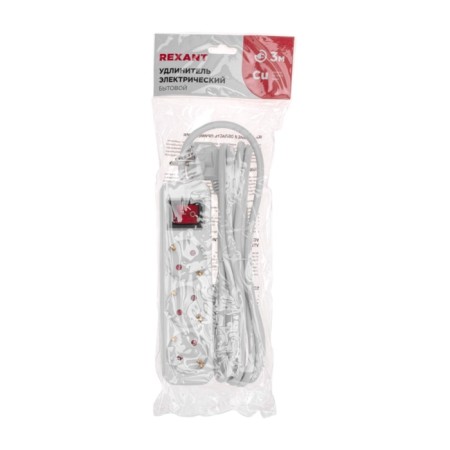 Extension cord Standard 3 nests, 3m, 3x1.0mm², s/h, with a switch, white rexant-5