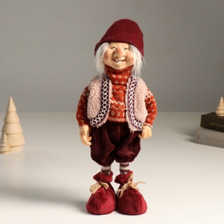 Interior doll "Goblin in a knitted sweater and fur vest" 42 cm