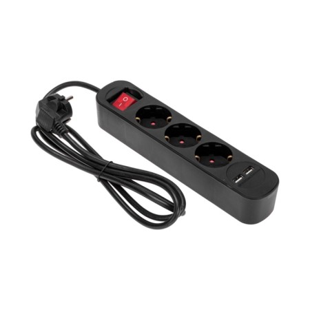 Extension cord Standard 3 Nests, 1.5m, 3x1.0mm², s/s, with a switch, 2 USB, black rexant-1