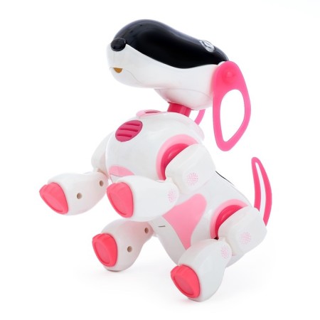 Robot dog “Ki-ki”, programmable, on the control panel, interactive: sound, light, dancing, musical, on batteries, in Russian, pink-1