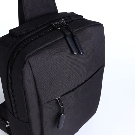 Male sling bag from textiles, with USB, black color
