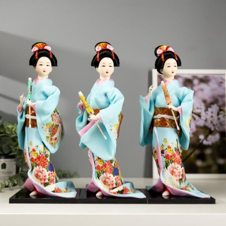 Collector doll "Japanese in a blue kimono with an umbrella" 30x12.5x12.5 cm-4