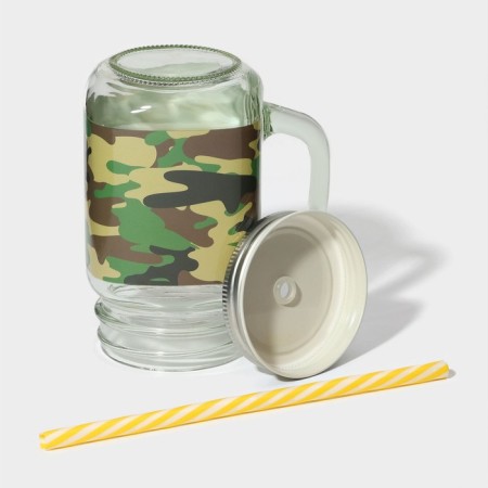 Bank Glass Militari, 450 ml, 10 × 7.5 × 13 cm, with a handle, a lid and a tube-5