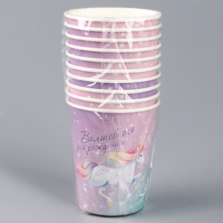 A one -time paper glass of a "magic birthday", a unicorn, 250 ml-2
