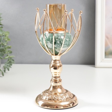 Summary Metal for 1 candle "Bun. White-green marble" gold 25x11x11 cm-1