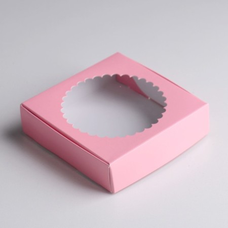 Gift box team with a window, pink, 11.5 x 11.5 x 3 cm