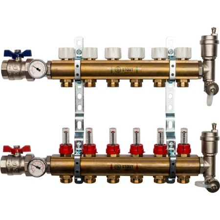 Distributive collector Stout SMB 0473 000006, 6 outputs, with consumables, brass
