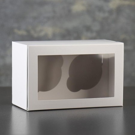 Box of a mono-unit cardboard for 2 cupcakes, with a window, white, 16 x 10 x 8 cm-2