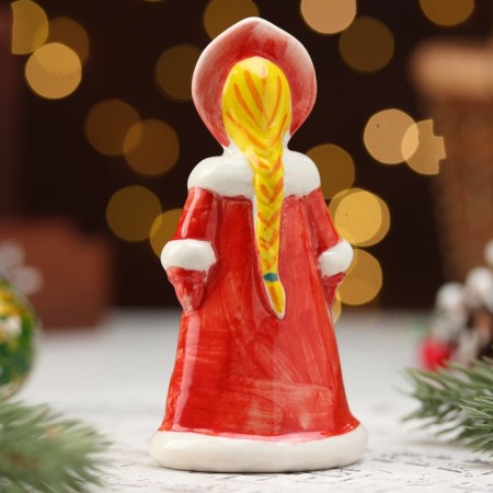 Souvenir "Snow Maiden Snowflake", red fur coat, 12 cm, porcelain-2
