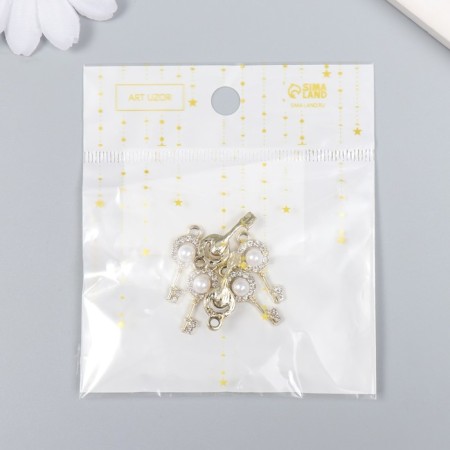 Decor for creativity metal, rhinestones "Key with pearls" gold 0.9x2.2 cm-3