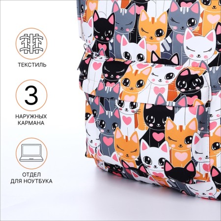 School backpack from textiles on a zipper, 3 pockets, pencil case, colorful color/orange-2