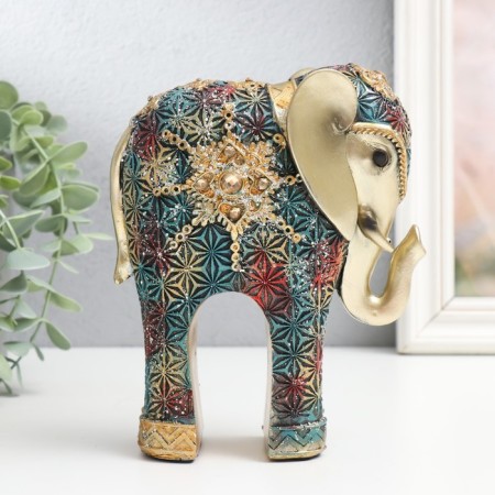 Polystone souvenir "Elephant, blue-red snowflakes" 14x6x16.5 cm-3