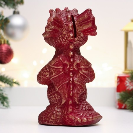 The piggy bank "Little Dragon" 10x8x16cm, red with gold-2