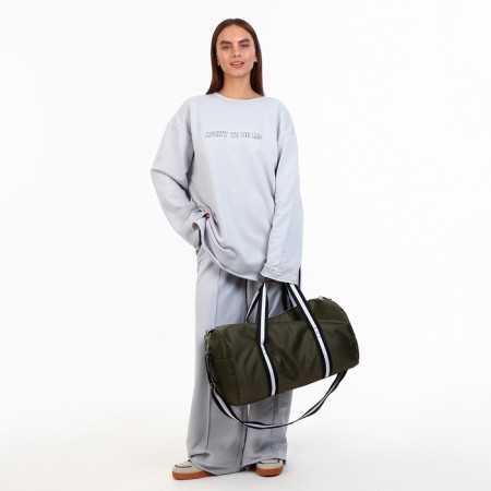 Road bag with zipper, external pocket, shoe compartment, long belt, khaki color-5